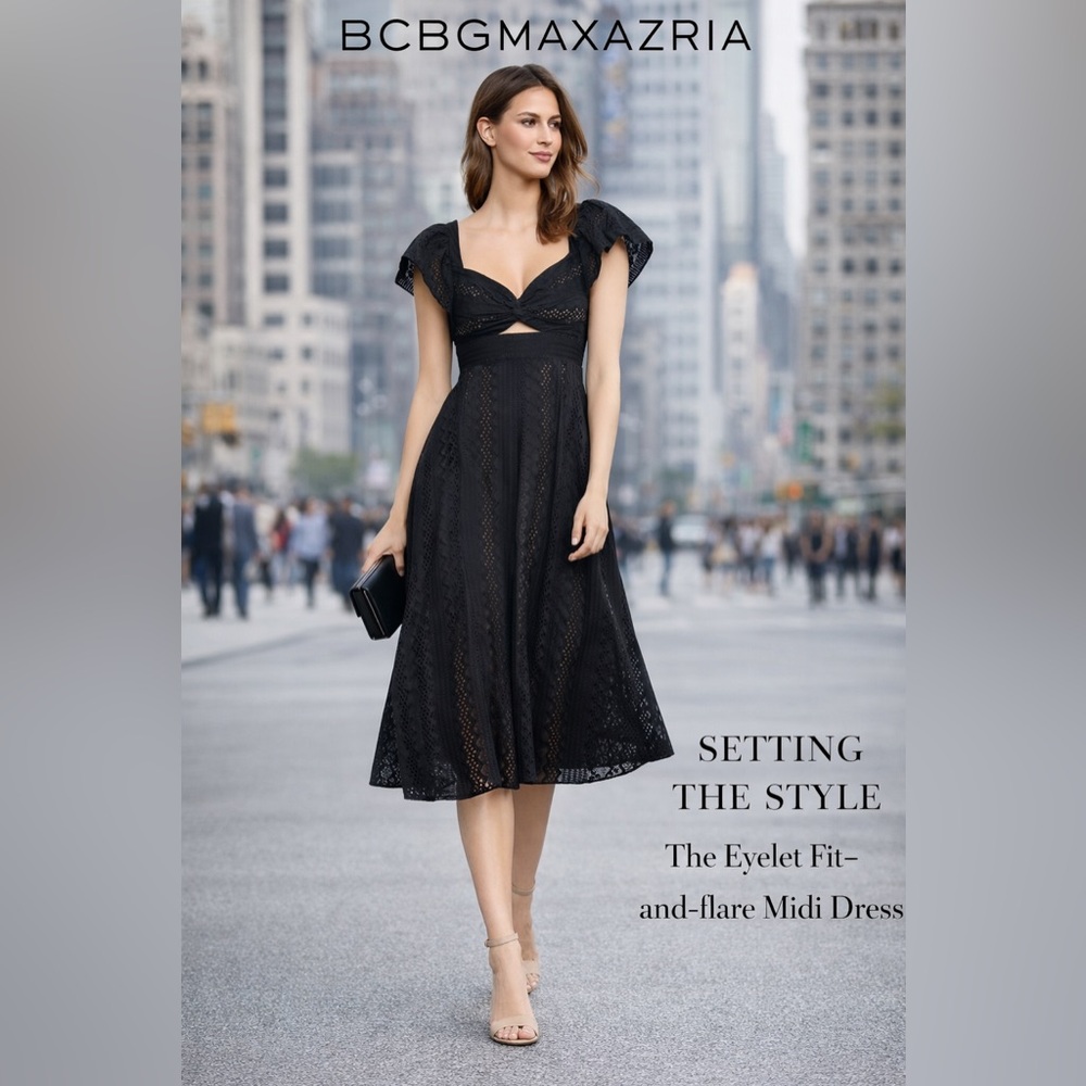BCBGMAXAZRIA Eyelet Fit-and-Flare Midi Dress
✨ Like New – worn only once